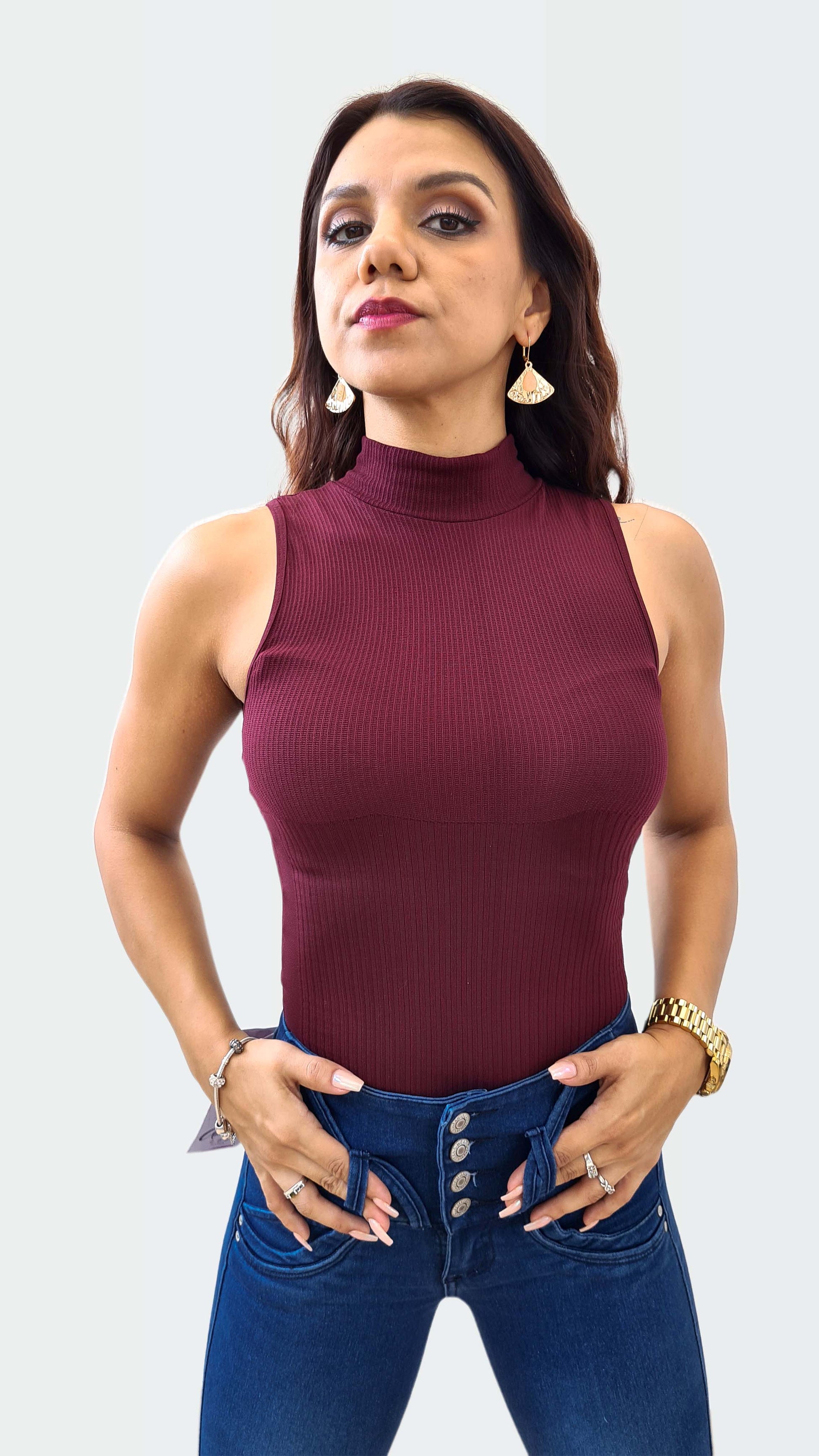 Sin Mangas Blusa Cuello De Tortuga Mujer Outfit Con Camisa Cuello