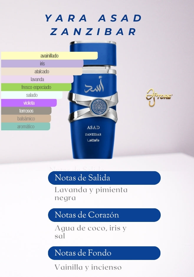 Yara Asad Zanzibar for men Tamaño 3.4 Fl Oz 100ml