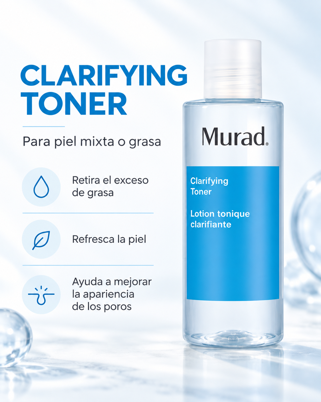 Murad Clarifying Toner 180 ml | Tónico facial para piel grasa y poro
